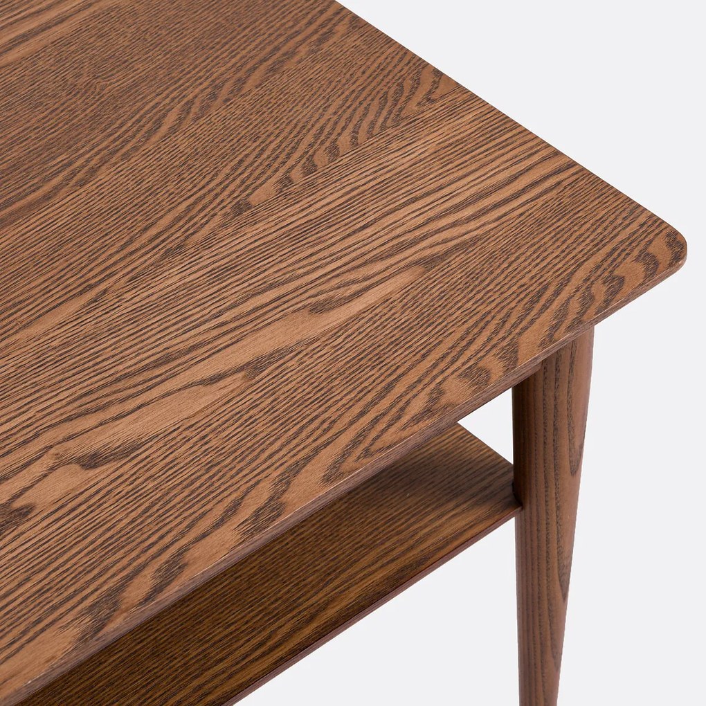 Vierkante salontafel in massief essen met fineer, dubbel blad, LUSSAN