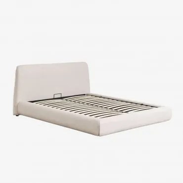 Bed Met Opklapbare Boxspring Norena Stof Crème Beige & 150 X 190 Cm - Sklum