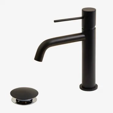 Orveta Click-clack Messing Wastafelkraan En Afvoerklepset ↑20 Cm & Matzwart & Klep Zonder Overloop - Sklum
