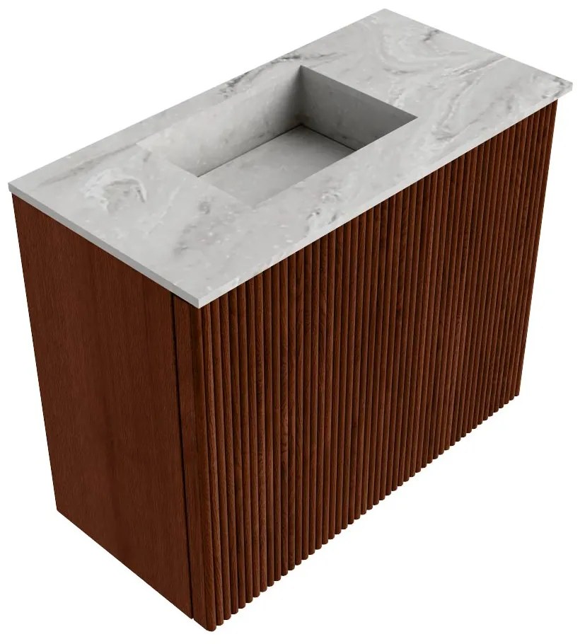 Mondiaz Joya DLux 50cm toiletmeubel ruby met wastafel faye links 1 kraangat glace