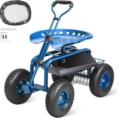 VEVOR rollende werkplaatswagen van staal tot 136 kg draagvermogen tuinwagen met 25 cm handgreep en 45-54 cm in hoogte verstelbare zitting wagen 30 PSI bandenspanning werkstoel tuinstoel blauw