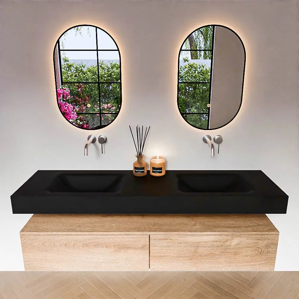 Zaro Alan badmeubel 170cm washed oak 2 lades met vrijhangende wastafel cloud dubbel zonder kraangat urban