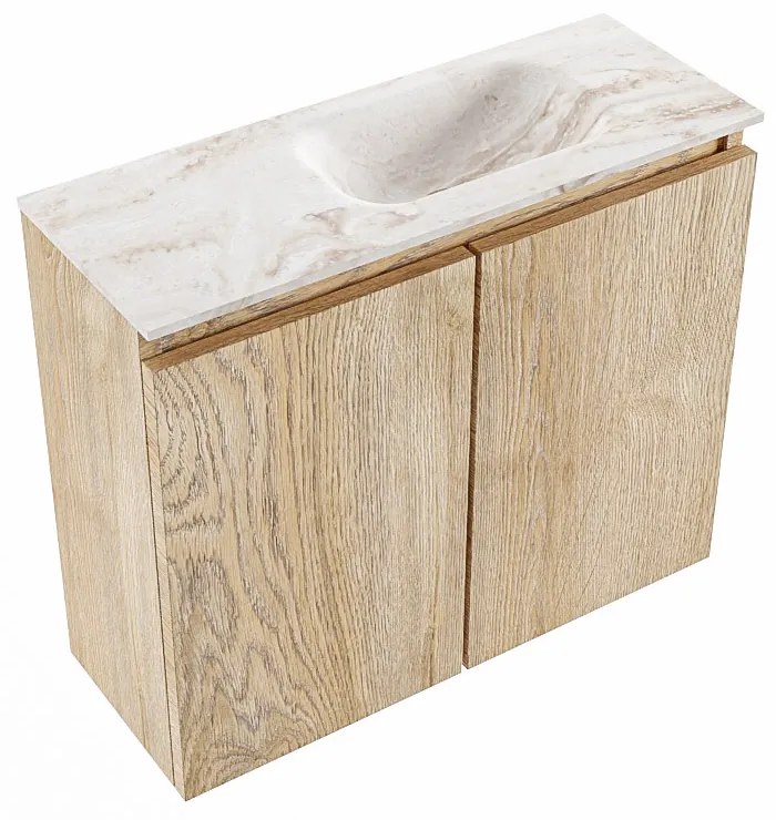 Mondiaz Ture DLux toiletmeubel 60cm washed oak met wastafel frappe rechts zonder kraangat