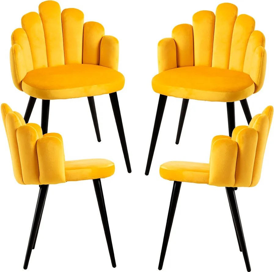 Set 4 Hand Fluwelen Stoelen Zwarte Poten