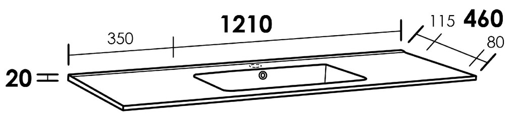 Sanituba Pisa enkele wastafel keramiek met kraangat 120cm