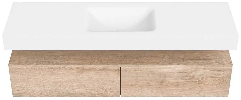 Zaro Alan badmeubel 160cm washed oak 2 lades met vrijhangende wastafel cloud midden zonder kraangat talc