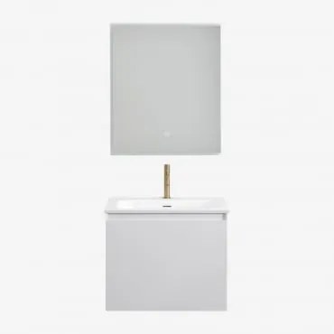 Macrae Houten Badkamermeubelset Met Geïntegreerde Wastafel Wit & Rectangular Led (60x70) Tasmin & Goud ↑20 Cm Met - Sklum