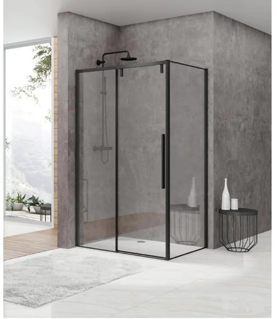 Van Rijn ST06 ST06 Softclose schuifdeur - 158.5x200cm - helder glas - dikte 8mm - tbv hoekcabine - incl. greep - zwart ST06350160ZW
