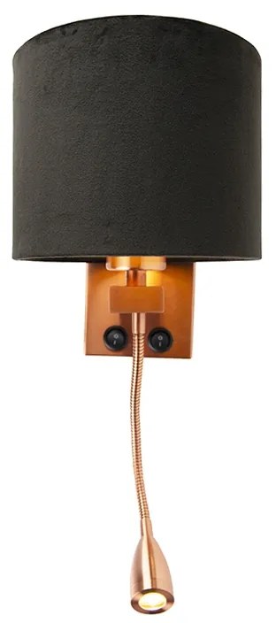 LED Moderne wandlamp koper met kap velours zwart - Brescia Modern E27 rond Binnenverlichting Lamp