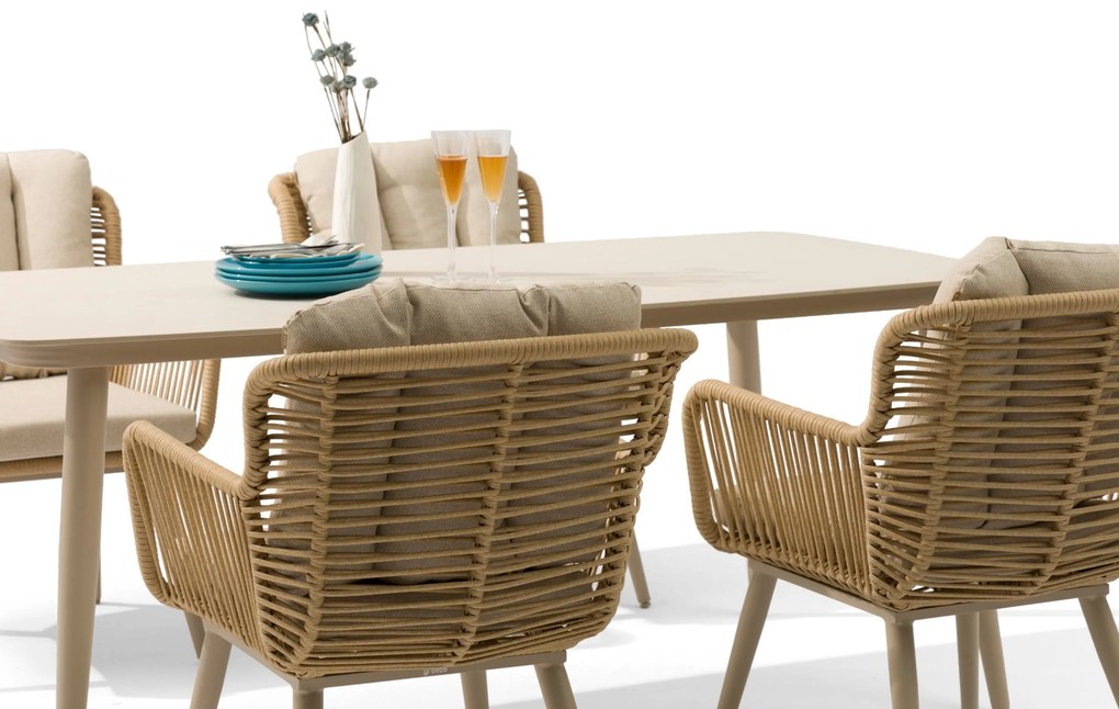 Tuinset 4 personen 180 cm Aluminium/wicker Taupe Coco Custa/Vienna