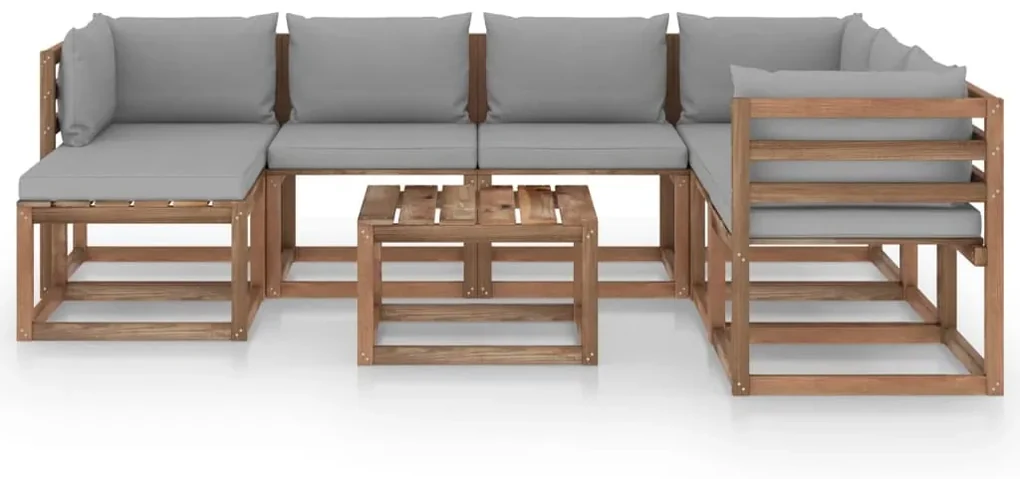 vidaXL 8-delige Loungeset met grijze kussens