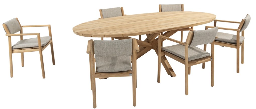 Prado Levi dining tuinset 7 delig 240x115xH75 cm ellips teak  4 Seasons Outdoor