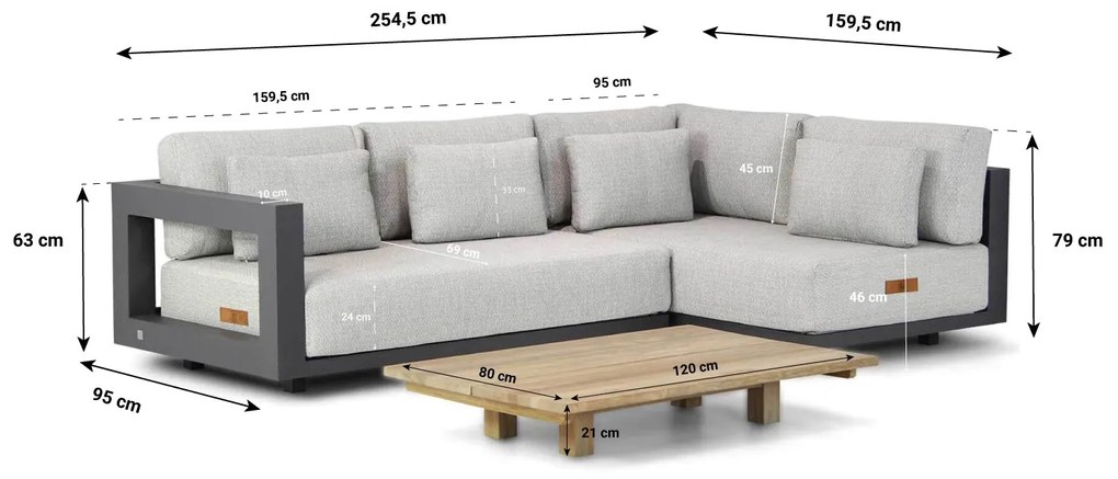 Hoek loungeset  Aluminium Grijs 4 personen 4 Seasons Outdoor Metropolitan/Metropolis