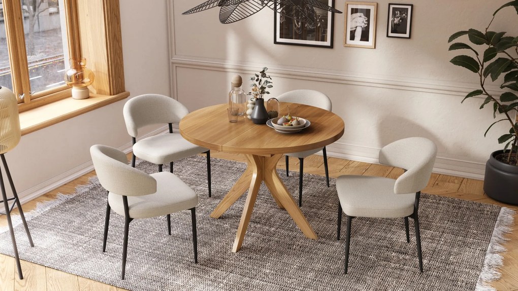 RENZO Natuurlijk Eiken - RONDE HOUTEN TAFEL Ø110 UITKLAPBAAR TOT 180 cm | VOOR DE KEUKEN EETKAMER WOONKAMER RETRO