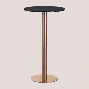 Ronde Hoge Bartafel Ø60 Cm In Natuurlijk Steen Xiren Nero Marquina Marmer - Geborsteld Roségoud - Sklum