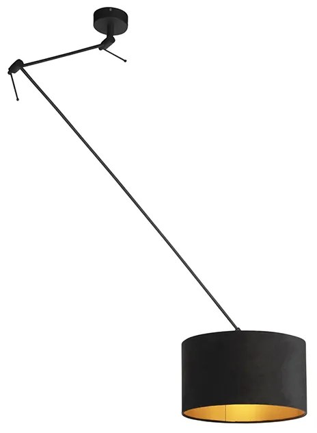 Hanglamp zwart met velours kap zwart met goud 35 cm - Blitz