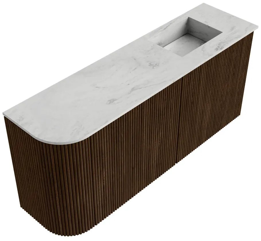 Mondiaz Joya DLux 90cm toiletmeubel ronding links walnut met wastafel faye rechts 1 kraangat opalo