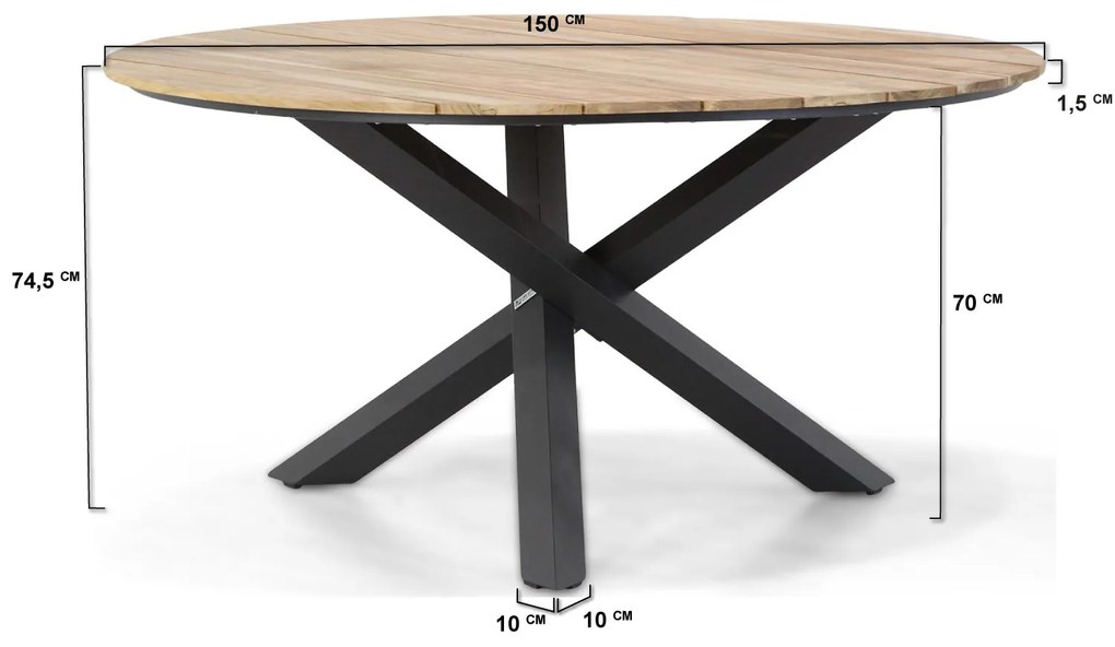 Tuinset Ronde Tuintafel 150 cm Aluminium/Textileen Grijs 6 personen Lifestyle Garden Furniture Amarilla/Fabriano