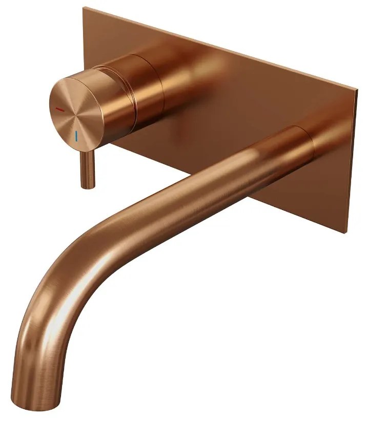 Brauer Copper Edition ColdStart wastafelkraan inbouw gebogen uitloop met achterplaat model B2 koper geborsteld PVD