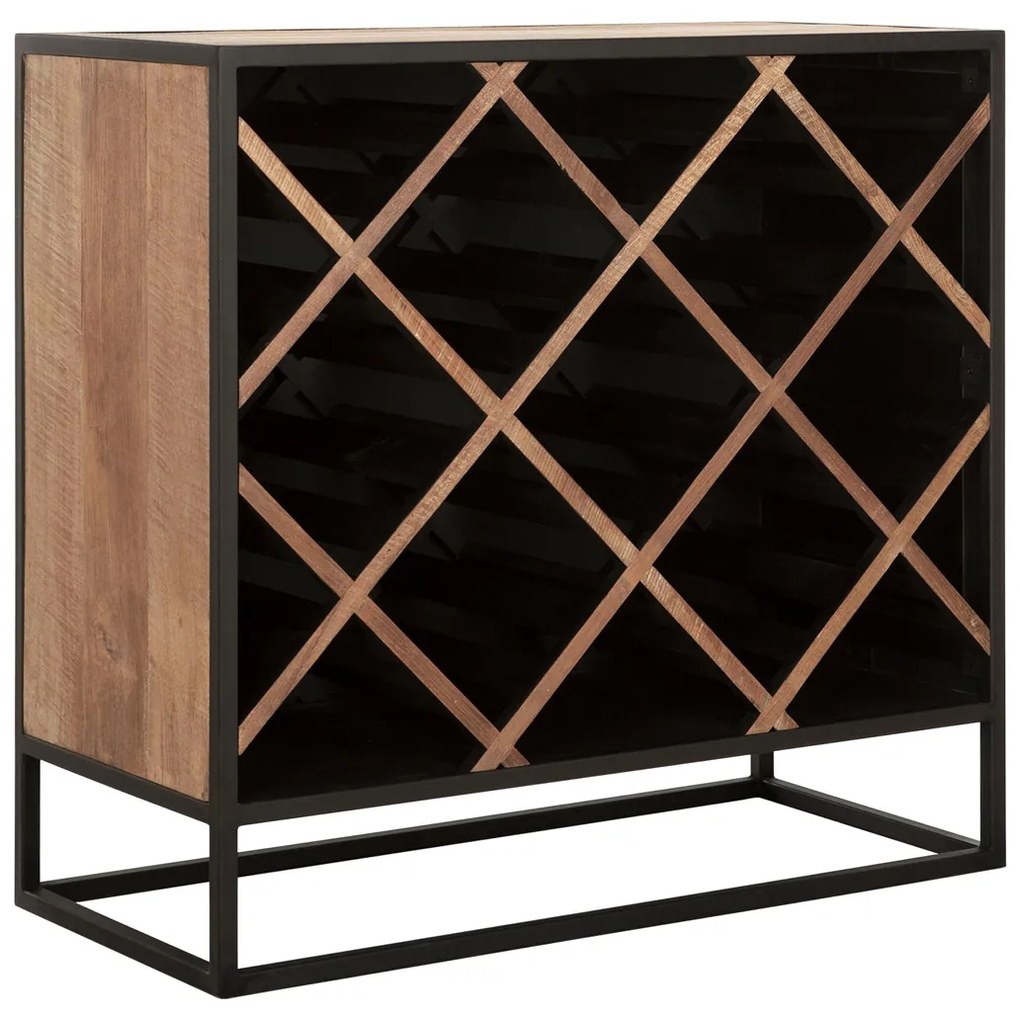Must Living Wineyard Teak Wijnkast Met Ruit Vakken - 90x40x85cm.