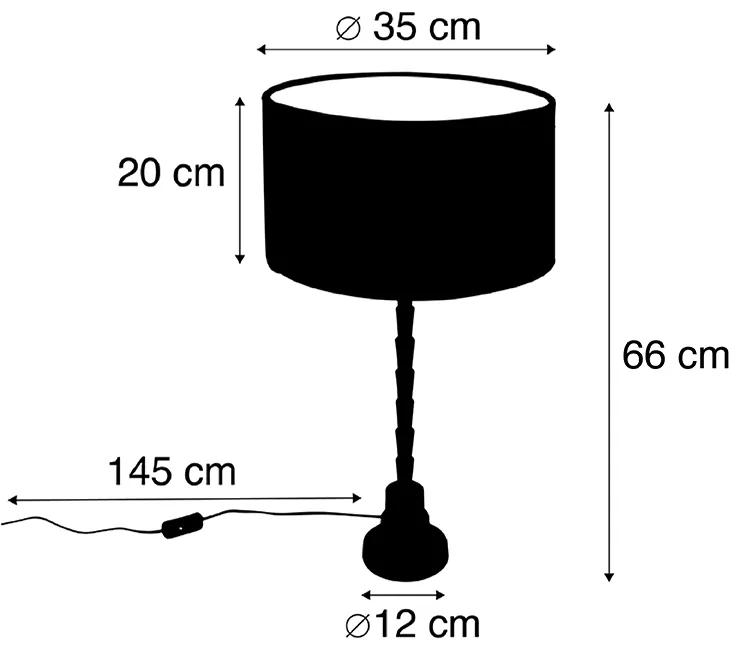 Tafellamp zwart 35 cm velours kap bloem dessin - Pisos Art Deco E27 cilinder / rond Binnenverlichting Lamp