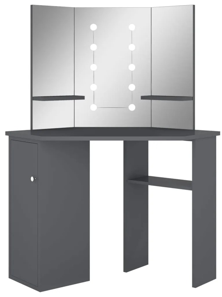 vidaXL Hoekkaptafel met LED 111x54x141,5 cm grijs