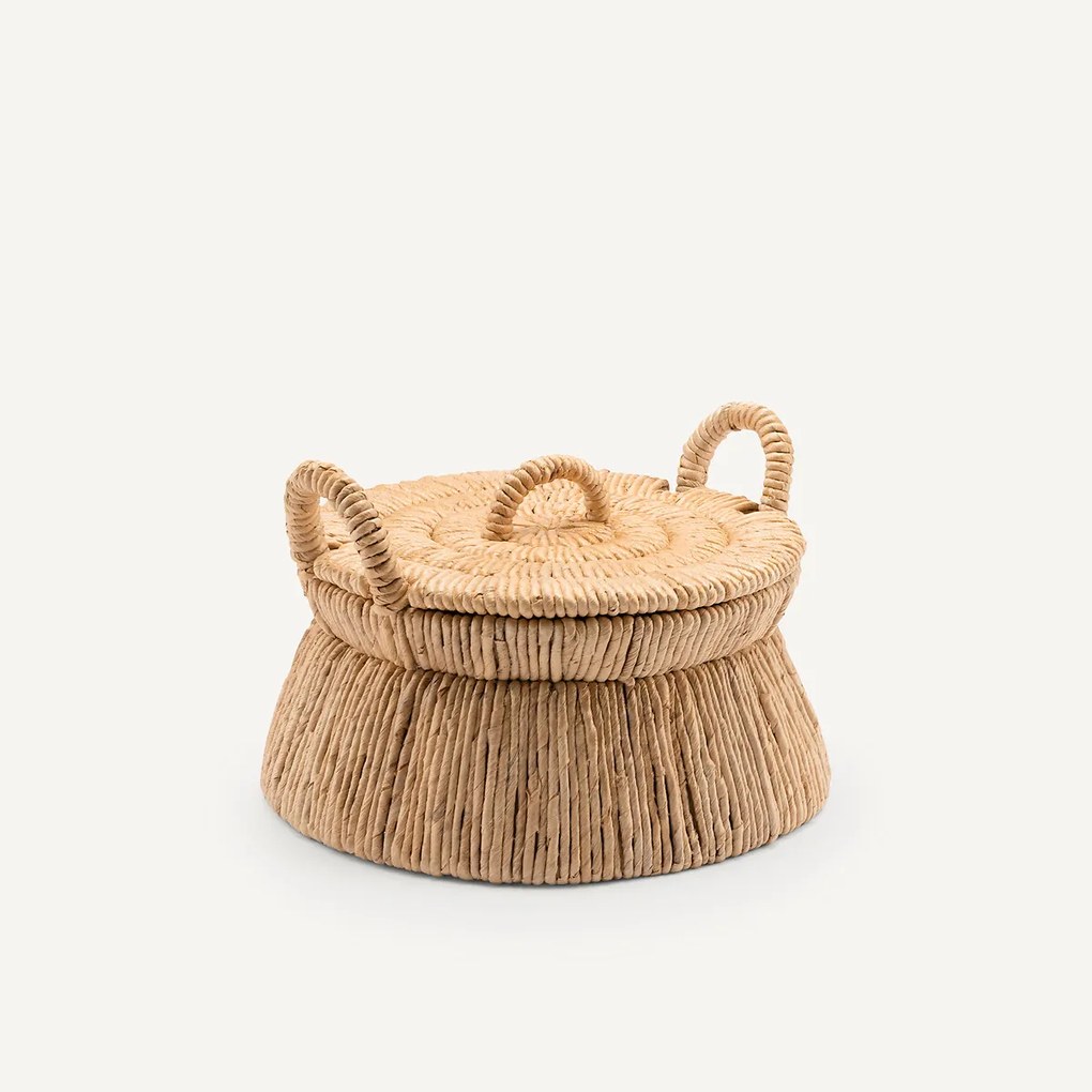 Mand met deksel, in geweven bananenschors , Caja