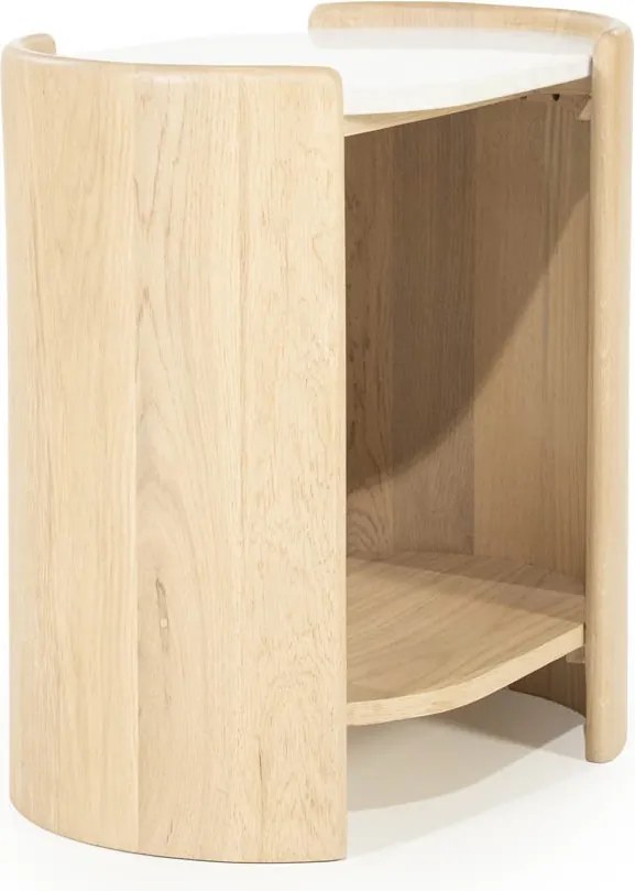 Bijzettafel Eiken Met Wit Marmer - 50 X 35cm.