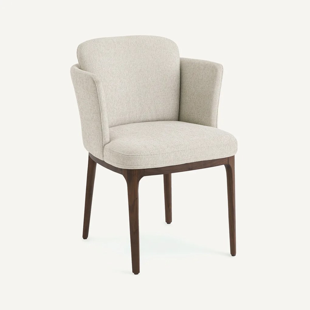 Tafel fauteuil met walnoten poten en Jabote gevlochten stof