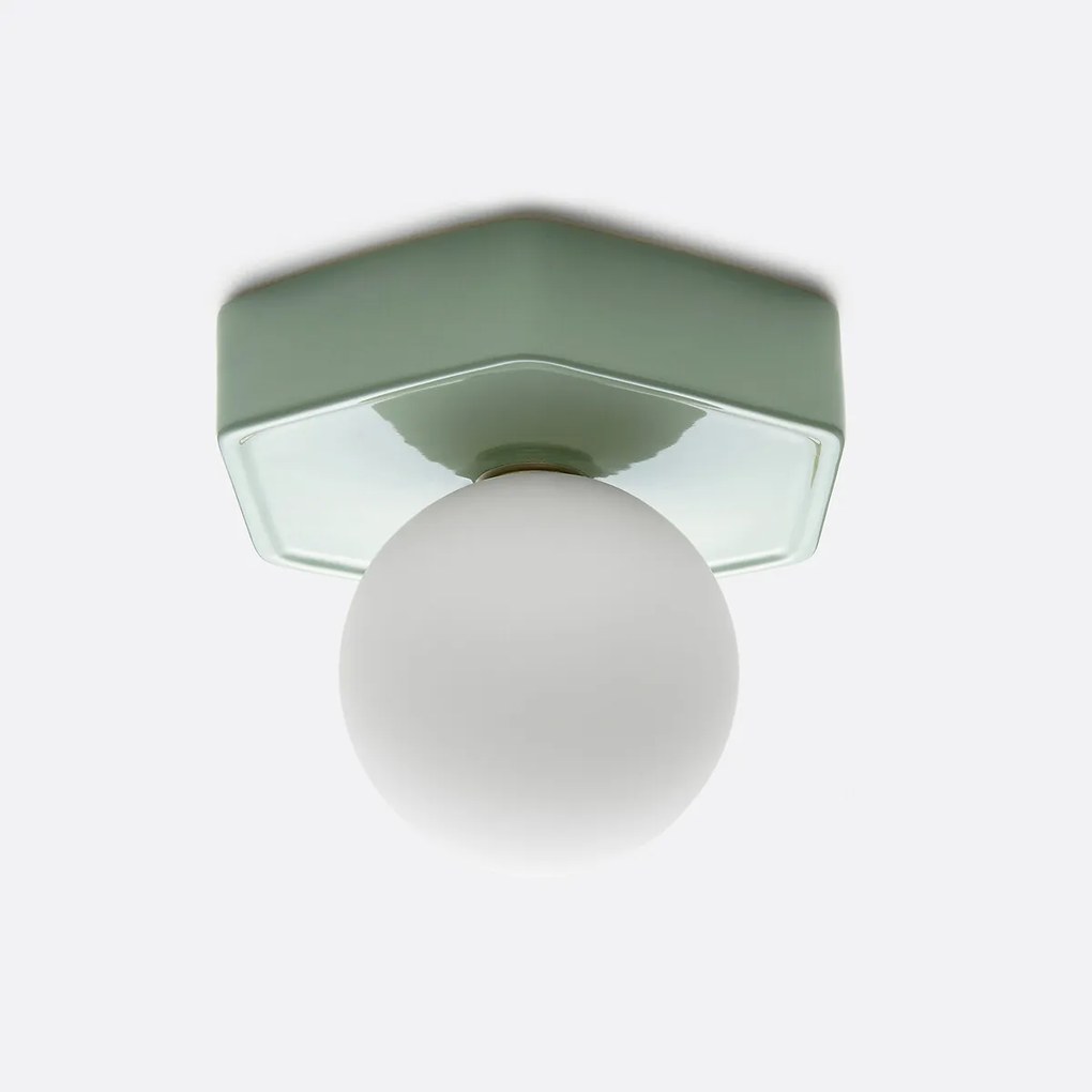 Wand- of plafondlamp, zeshoekig, keramiek en opaline glas, HOLI