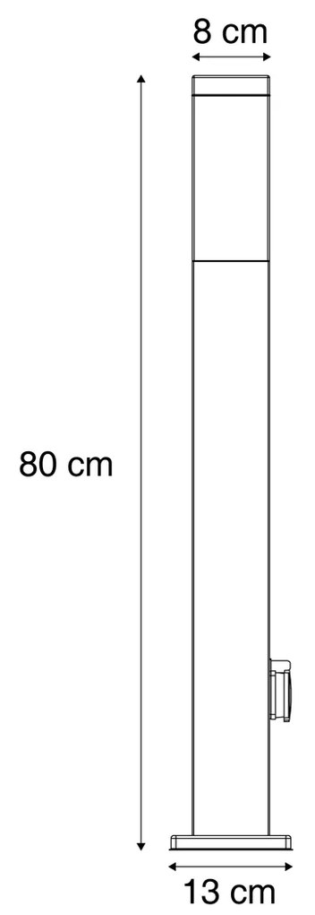 Buitenlamp antraciet met opaal glas 80cm IP44 met stopcontact en bewegingssensor - Malios Modern E27 IP44 Buitenverlichting