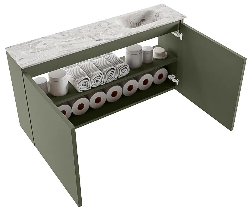 Mondiaz Ture DLux toiletmeubel 100cm army met wastafel glace rechts met kraangat