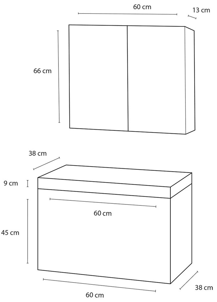 Differnz Somero badmeubelset 60cm spiegelkast hoogglans wit beton