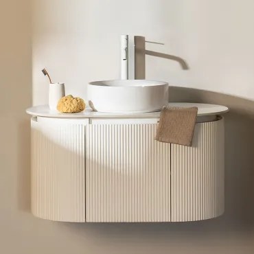 Carsone Hangend Badkamermeubelset Van Hout Wit & Zonder Extra Eenheid & Rond Keramiek Wit Ø40 Cm Lenka & Spiegelloze & Wit ↑30 - Sklum