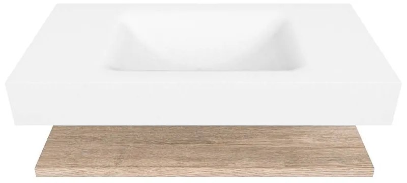 Zaro Alan badmeubel 90cm met planchet washed oak en vrijhangende wastafel cloud midden zonder kraangat talc