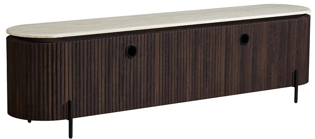 Walnoot Tv-meubel Met Travertin Blad - 200x40x55cm.