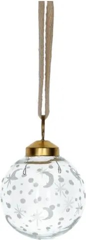 Kerstbal, glas, geëtste maan, sterren en stippen, Ø6,5 cm