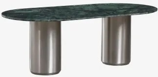 Ovalen Eettafel 220x110 Cm Luceida Groen Marmer Udaipur & Geborsteld Roestvrij Staal - Sklum