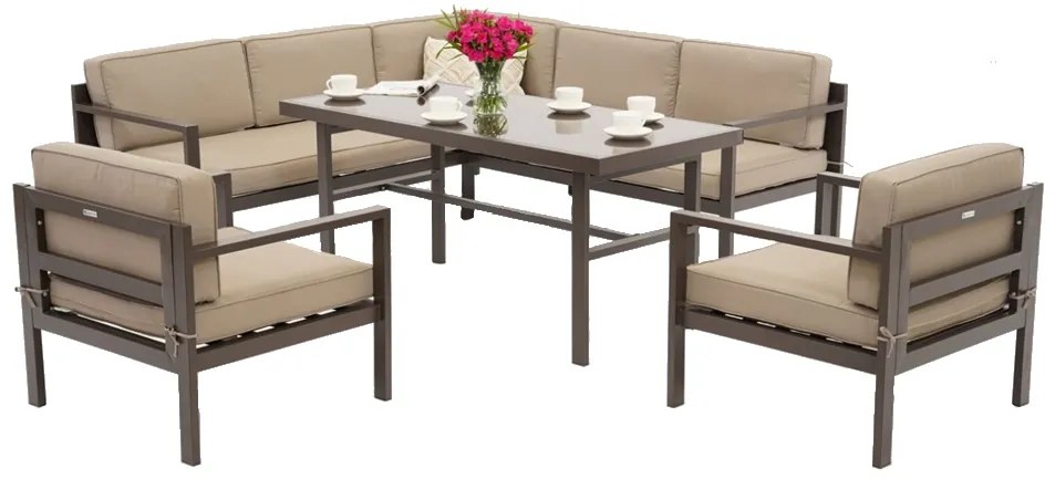 Loungeset met hoekbank voor 6 personen Porto Comida 6 bruin Garden Point