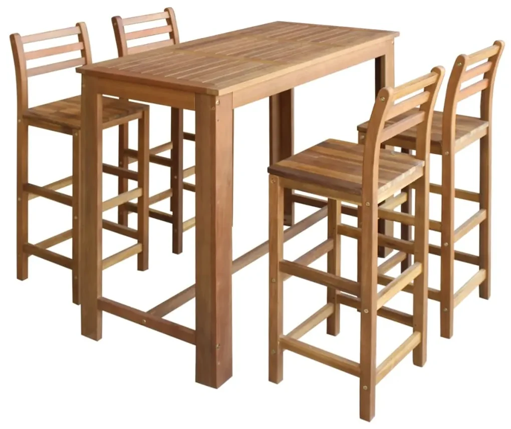 vidaXL 5-delige Bartafel en -stoelenset massief acaciahout