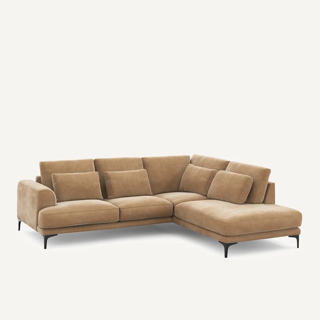 Rechtse hoekbank met leuning in stonewashed fluweel Marsile