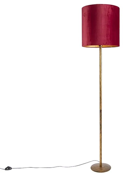 Vintage vloerlamp goud met rode kap 40 cm - Simplo