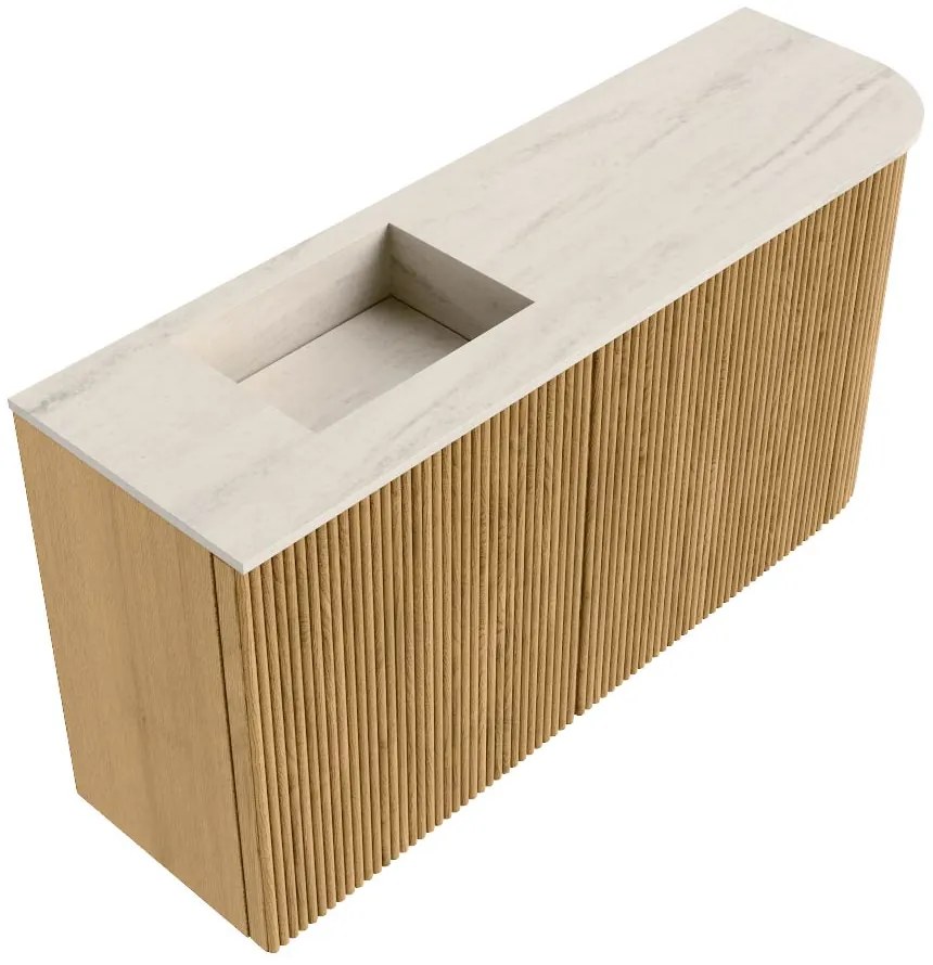 Mondiaz Joya DLux 80cm toiletmeubel ronding rechts oak met wastafel faye links zonder kraangat meli