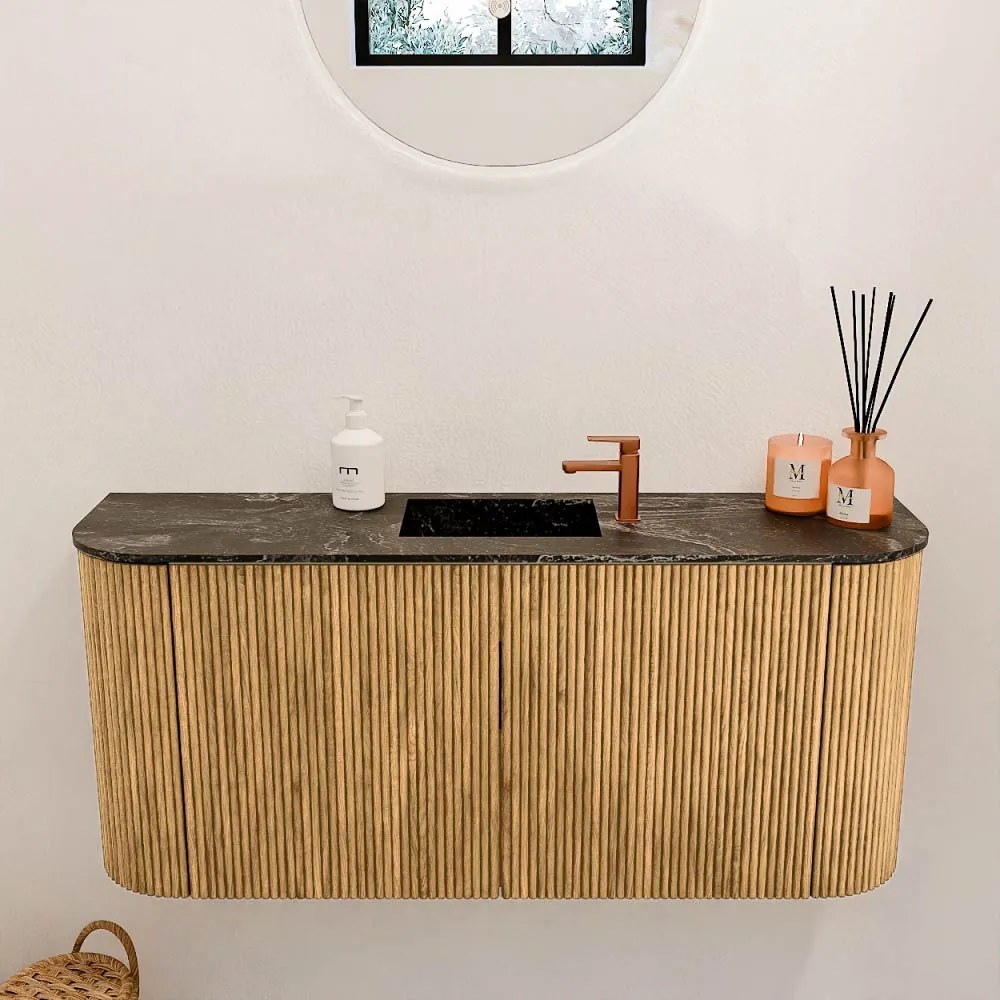 Mondiaz Joya DLux 95cm toiletmeubel ronding links/rechts oak met wastafel faye midden 1 kraangat lava