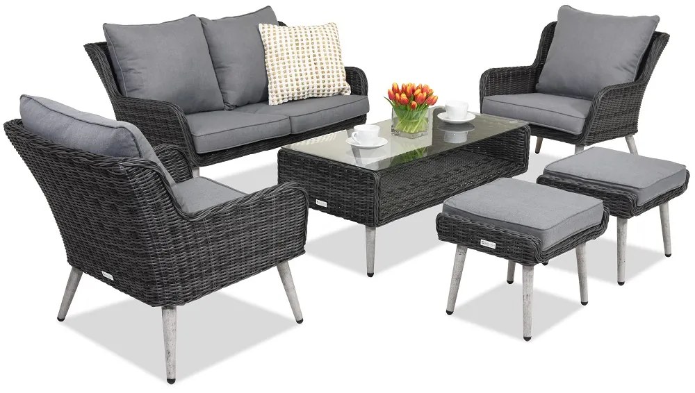 Garden Point antraciet Bilbao Coffee 4 + 2 poefs tuinmeubelen