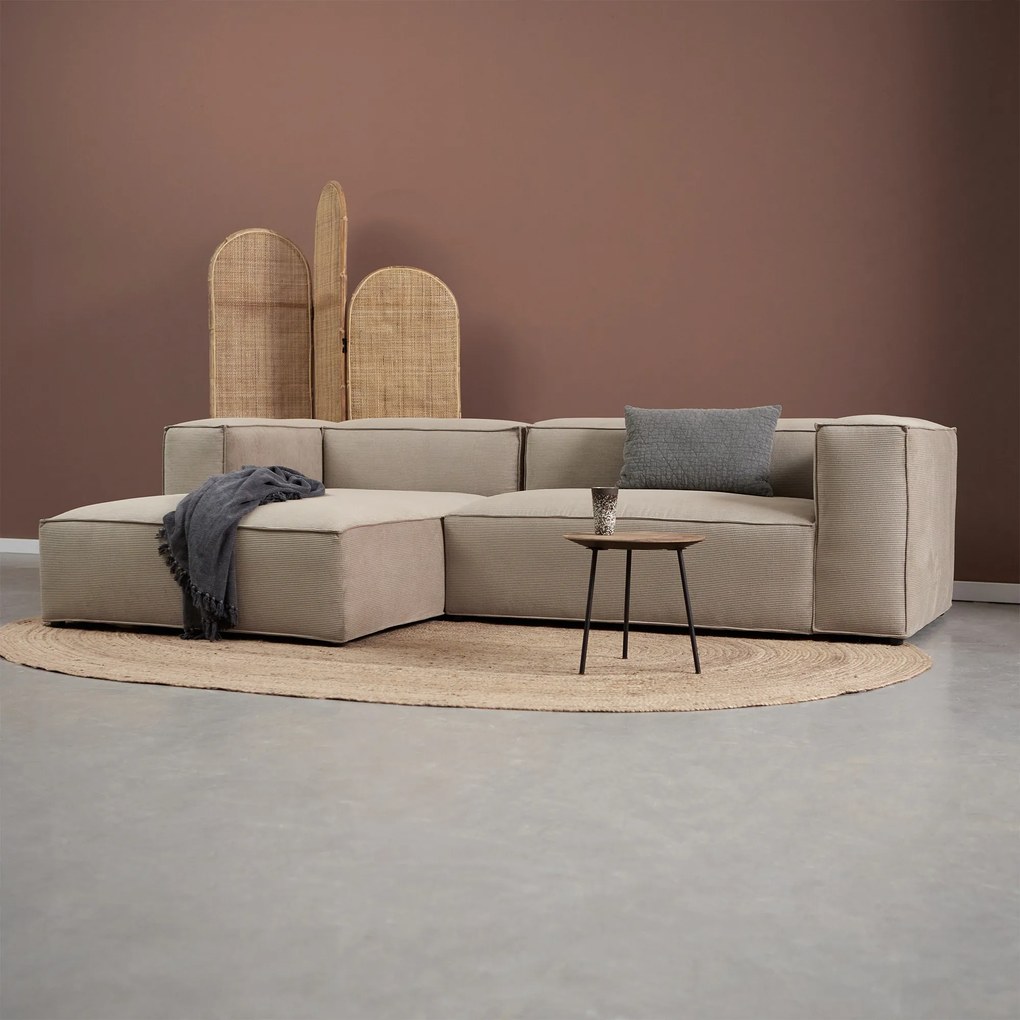 Beige Rib Bank Met Chaise Longue Links