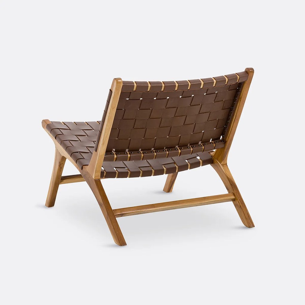 Lounge fauteuil in teak en leer, Amanda