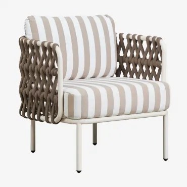 Tevary Aluminium En Gevlochten Touw Tuinfauteuil Gardenia Wit & Stoff Mokka Bruin - Wit Gardenia - Sklum