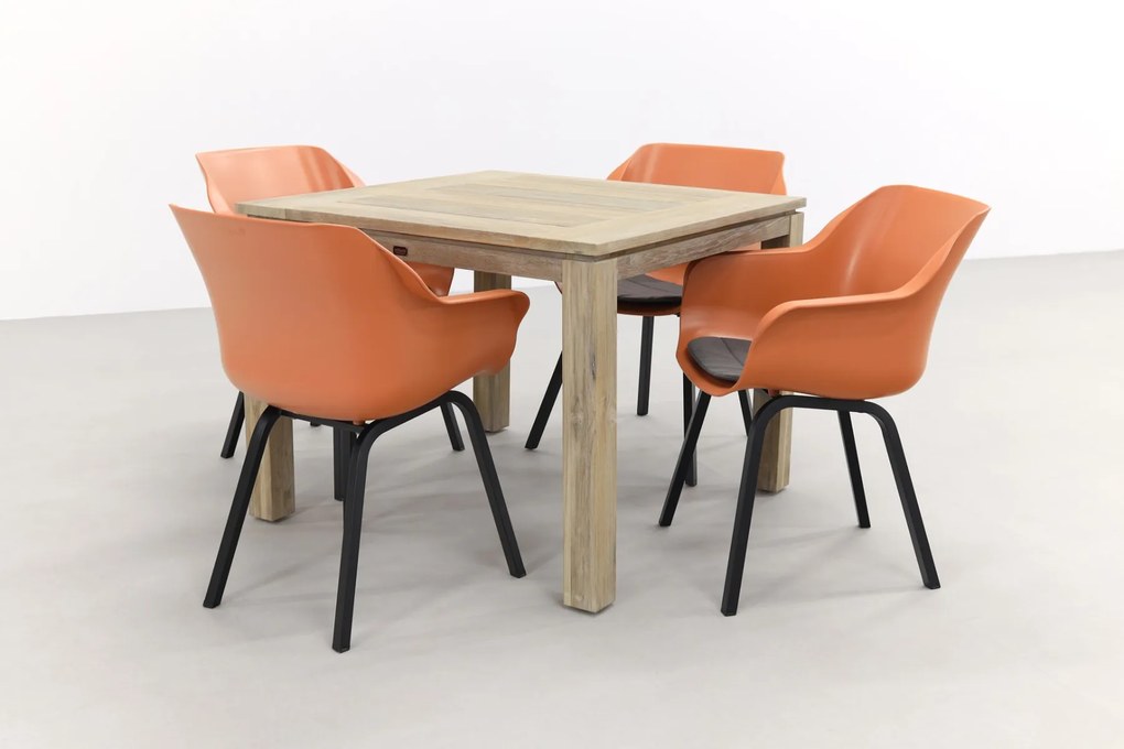 Sophie Element/Rome grey 100x100 cm. 4-persoons tuinset - Terra/Teak