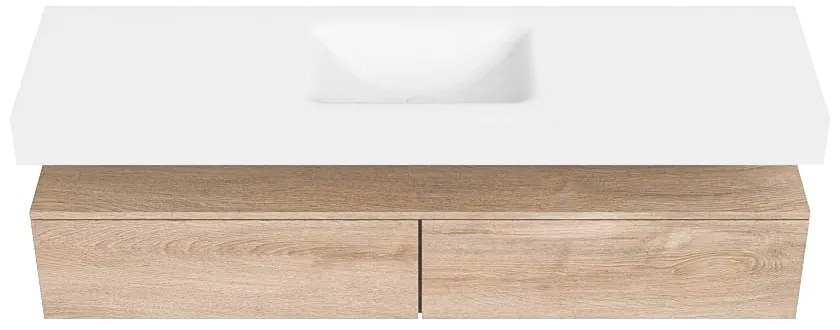 Zaro Alan badmeubel 170cm washed oak 2 lades met vrijhangende wastafel cloud midden zonder kraangat talc
